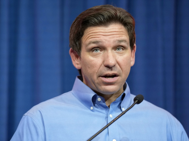 Florida Gov. Ron DeSantis speaks during a fundraising picnic on May 13, 2023, in Sioux Center, Iowa.