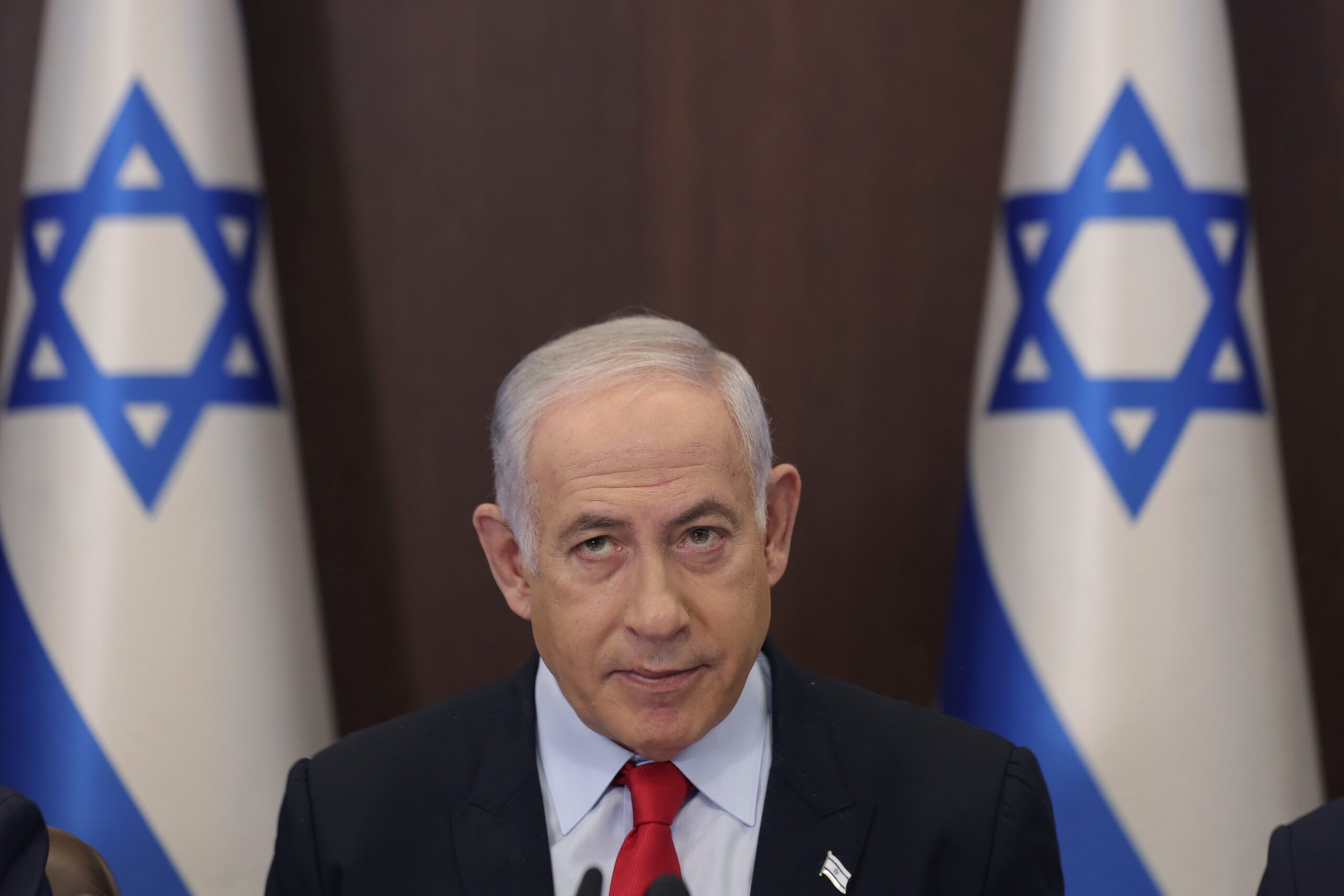 Israeli Prime Minister Benjamin Netanyahu attends the weekly cabinet meeting at the prime minister's office in Jerusalem