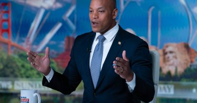 Maryland Gov. Wes Moore speaks during a televised interview on Fox News.